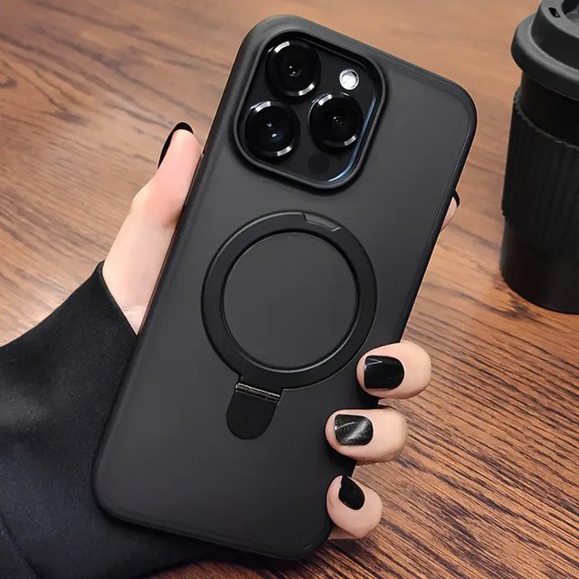 Luxuriöse Handyhülle mit starkem Magnethalter und Linsenschutzfolie für Apple iPhone, Farbe: Schwarz - Bild 1