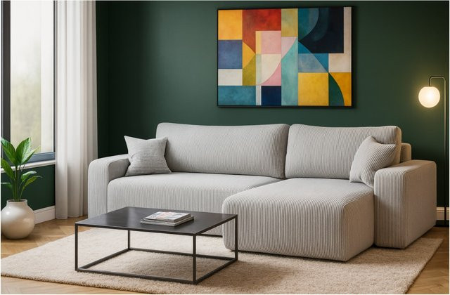 Inter Trading Ecksofa Austin in Silbergrau mit Schlaffunktion und Cord-Bezug, B/T/H: 244 x 145 x 82 cm - Bild 1