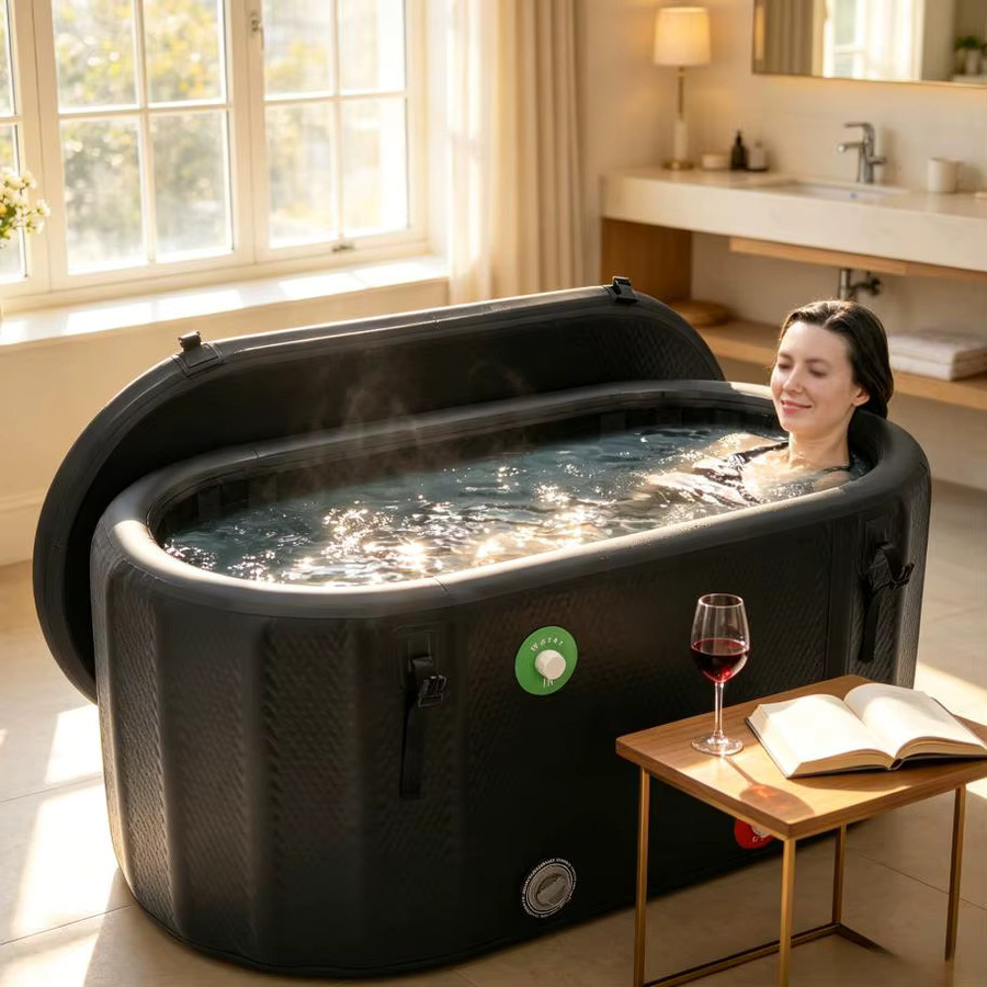 Bymaocar Tragbare Aufblasbare Eisbadewanne Kaltwasser-Tauchbecken in Schwarz für Erwachsene aus PVC-Gummi mit Luftpumpe und Reparaturset zur Muskelregeneration, B/T/H: 132 x 70 x 62 cm - Bild 3