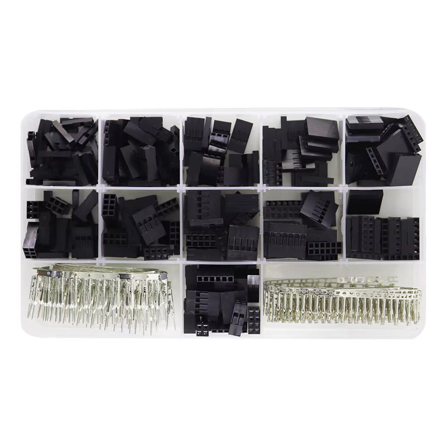 620-teiliges Dupont-Stecker Set mit 2,54 mm Pitch, bestehend aus männlichen Crimp-Stiften und weiblichen Pin-Anschlusssteckern in Schwarz - Bild 2