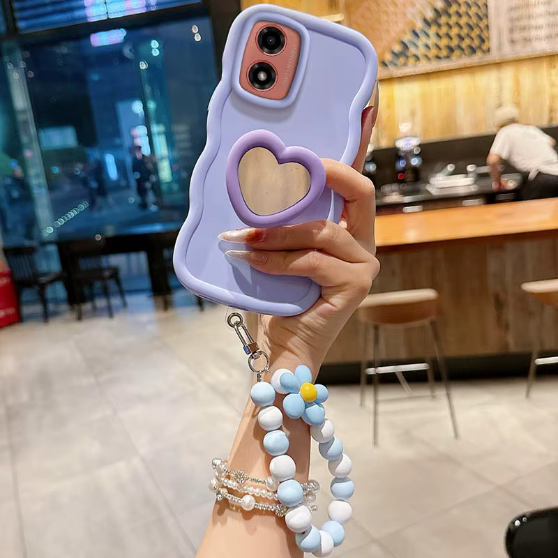 Wellenförmige Silikonhandyhülle mit Lanyard für Motorola G04 G10 G14 G15 G20 G23 G24 G25 G32 G33 G34 G35 G13 inkl. Halterung in Weiß - Bild 2