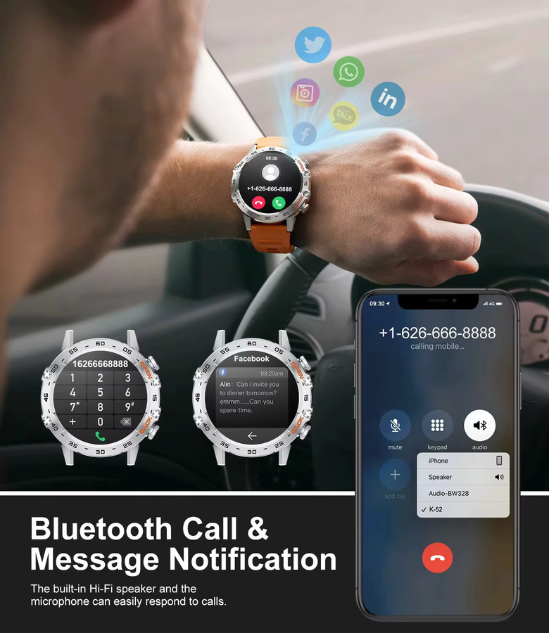 LIGE Smartwatch, 1,39 Zoll, Schwarz, Silikon, Herren - Bild 1