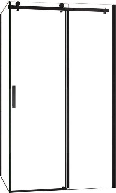 AICA Duschkabine als Nischentür mit Seitenwand, Schiebetür aus Echtglas mit Easy-Clean-Beschichtung, Schwarz, B: 100 cm, T: 80 cm, H: 200 cm - Bild 1