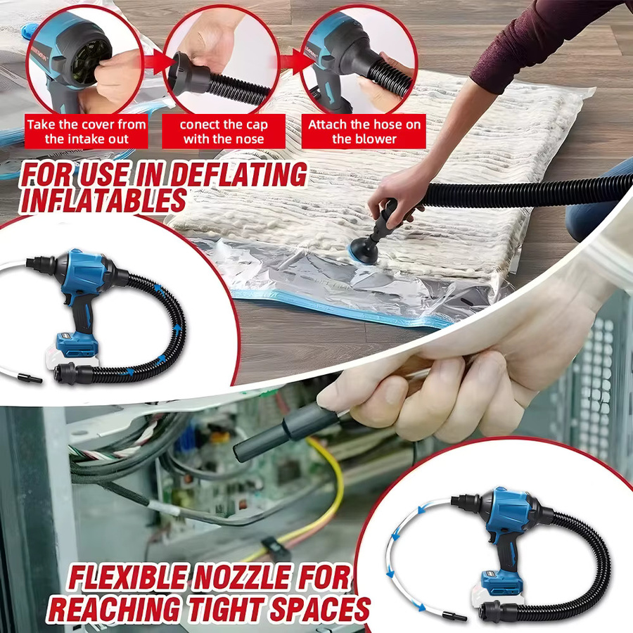 Podofo Kabelloser Elektrischer Luftgebläse-Reiniger in Blau mit 7 Düsen und 34m/s Luftgeschwindigkeit zum Reinigen und Aufpumpen - Bild 2