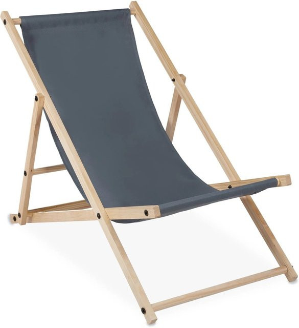 Relaxdays Liegestuhl aus Holz in Anthrazit, klappbar und 3-fach verstellbar, B/T/H: 82 x 56 x 93,5 cm - Bild 1