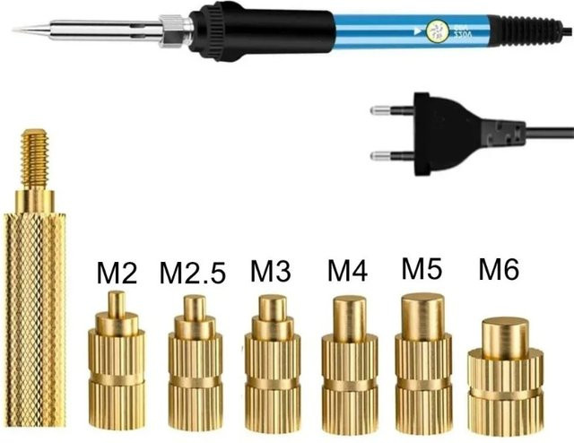 Messing Gewindeeinsatz-Set für Kunststoff mit Wärmeeinpress-Lötspitzen in Gold, M2 M2.5 M3 M4 M5 M6 - Bild 1