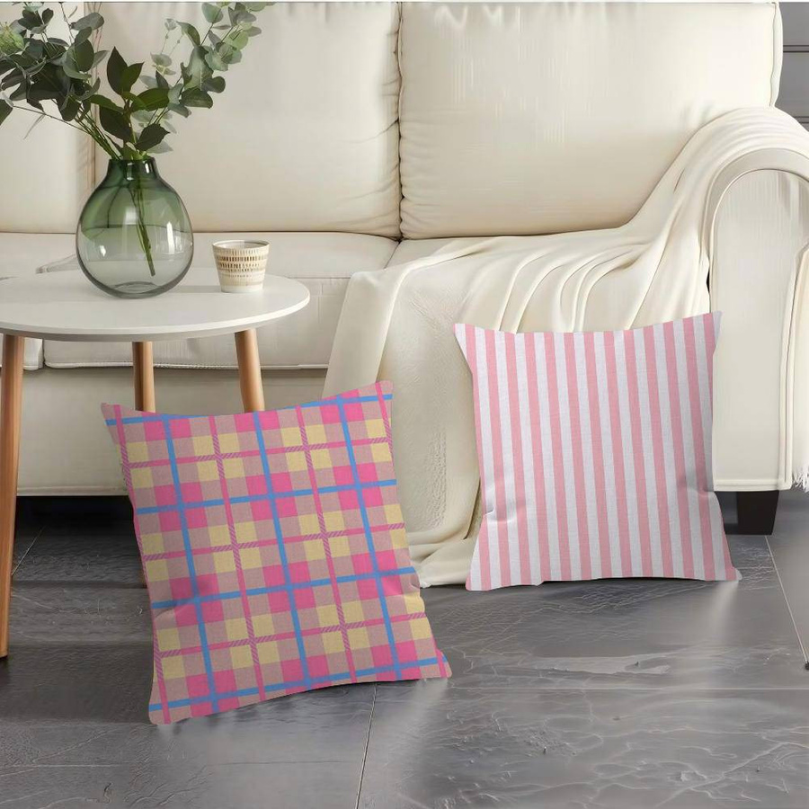 Anime Kissenbezug mit rosa Streifen Design aus Peach Skin für Sofa und Bett, B/T/H: 18 x 18 x 18 cm - Bild 1