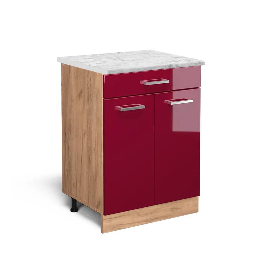 Vicco R-Line Schubladenschrank für die Küche in Bordeaux Hochglanz mit Marmor-Optik, Breite: 60 cm - Bild 2