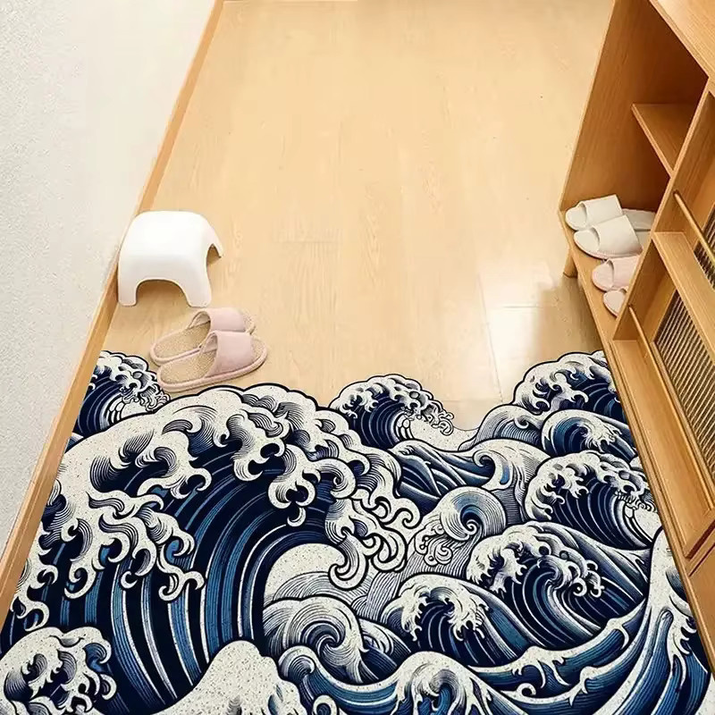 VIKAMA Kanagawa Surf Spezialform-Matte im japanischen Ukiyoe-Design, rutschfeste und verschleißfeste Fußmatte für Eingang und Veranda, Mehrfarbig, Breite: 60 cm, Tiefe: 40 cm - Bild 4