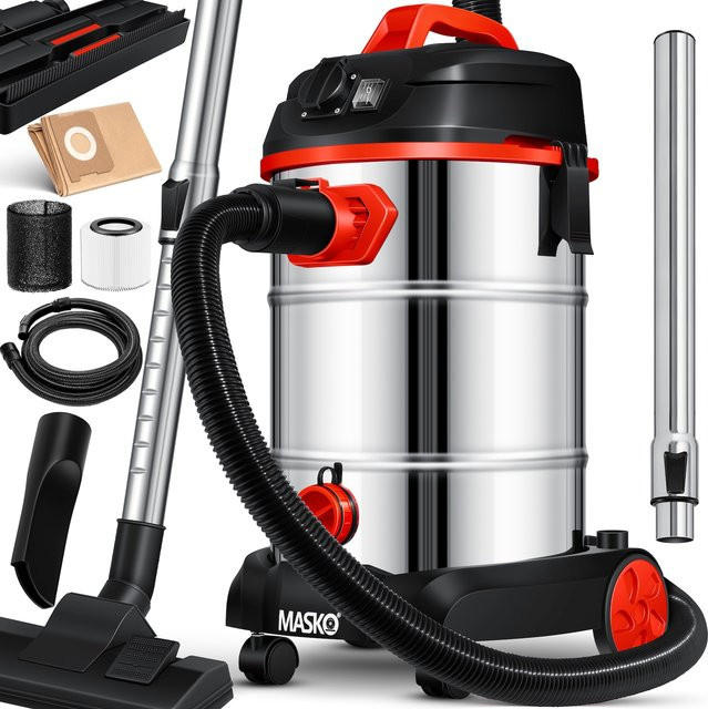 Masko Industriestaubsauger Nass Trocken Sauger aus Edelstahl in Silber mit max. 1800W - Bild 1