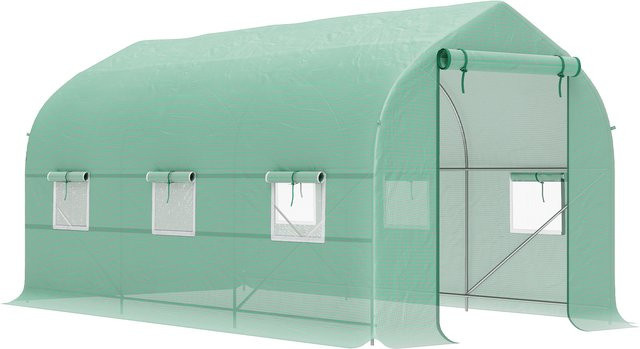 Outsunny Tunnelsgewächshaus mit Satteldach und Metallrahmen, B/T/H: 400 x 200 x 200 cm, inklusive 6 Fenstern und aufrollbaren Türen für Gemüse, Blumen und Obst - Bild 1
