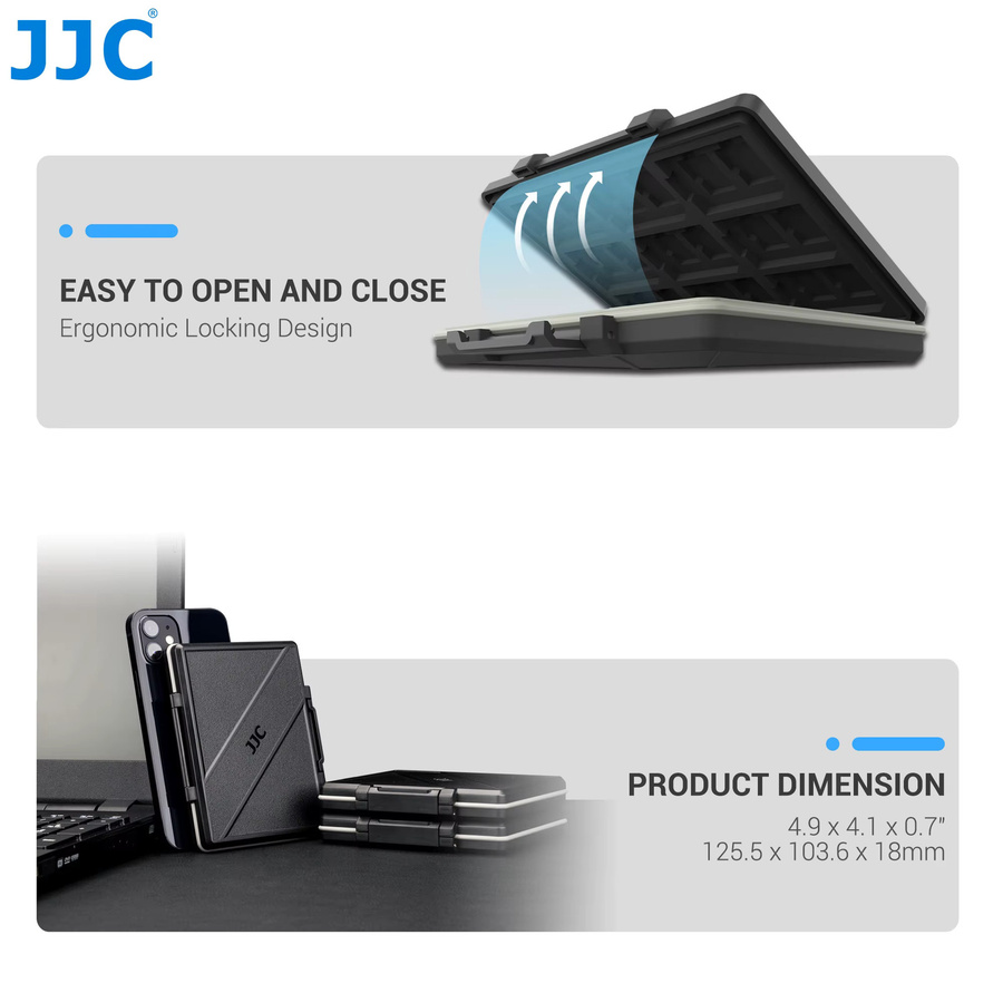 Jjc Speicher Karten Etui in Schwarz für SD, Micro SD, TF, CF, XQD und CF Express Typ A/B inklusive Kartenwerkzeug und wasserdichtem Schutz - Bild 4