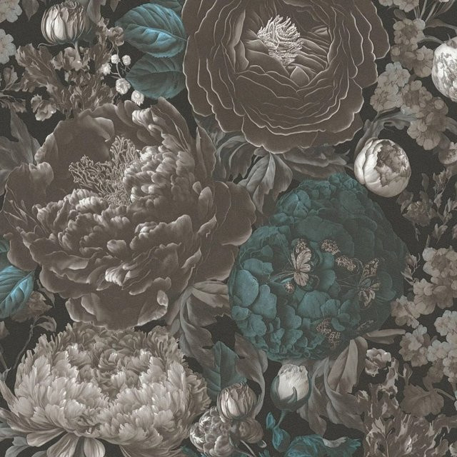 PROFHOME 399792-GU Blumen Tapete Floral Matt in Schwarz Blau Grau Weiß, Vlies-Tapete mit botanischem Muster, Breite: 0,53 m, Länge: 10,05 m - Bild 1