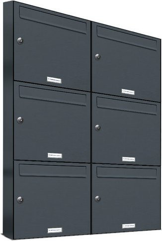 AL Briefkasten für 6 Parteien, Aufputzmontage, grau, B/H/T: 76,6 x 102,6 x 11,6 cm - Bild 1