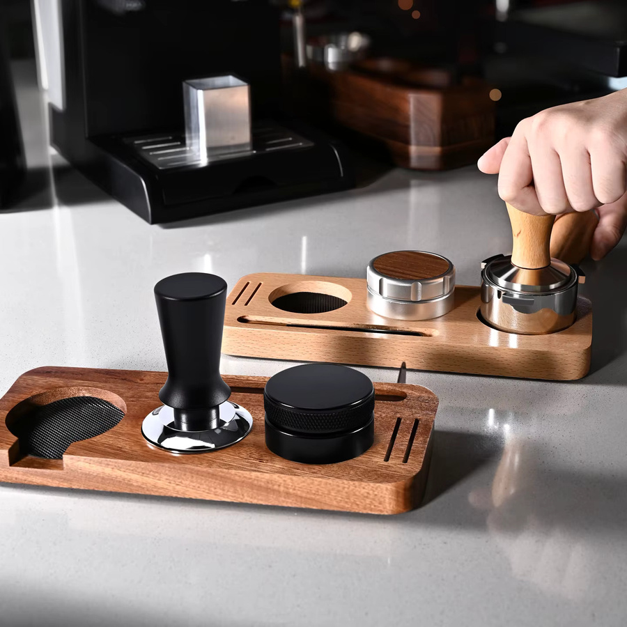 Sapelert Kaffee-Tamper-Matte Ständer und Siebträgerhalter aus Walnussholz in Braun für 51mm, 54mm und 58mm Espresso-Zubehör - Bild 1