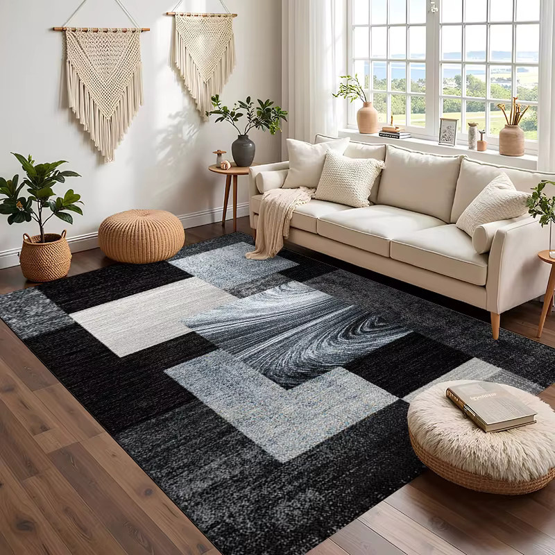 RAKKS Moderner geometrischer Teppich in Schwarz und Grau mit abstraktem Gitter-Design, B/T: 60 x 40 cm - Bild 2