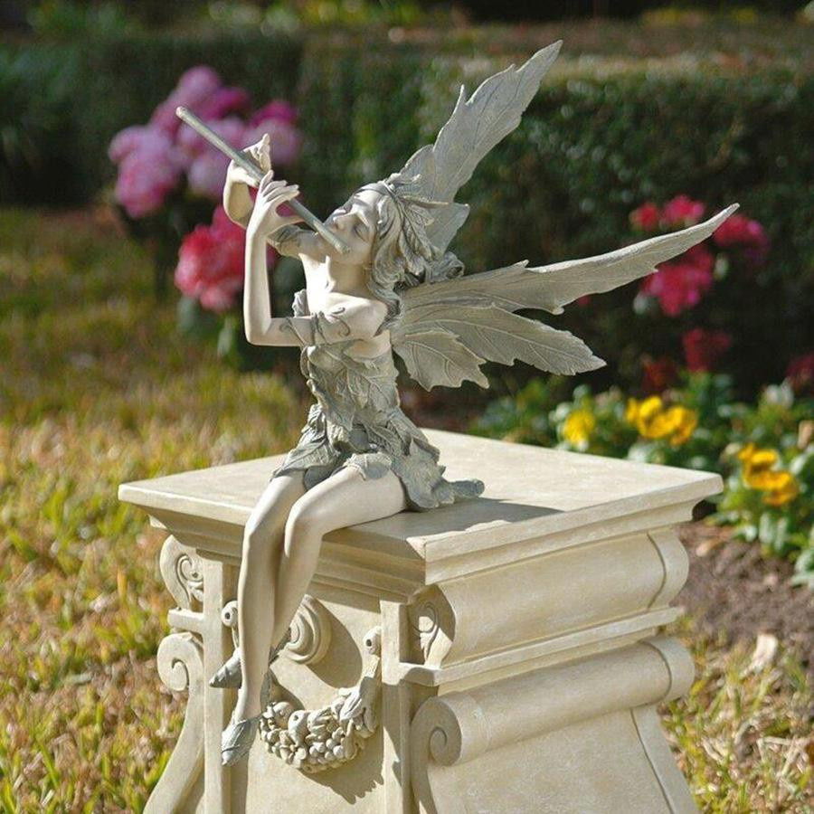 Kreative Blumenfee Statue mit Flöte aus Kunstharz in Multicolour als Dekoration für Garten und Hof - Bild 3