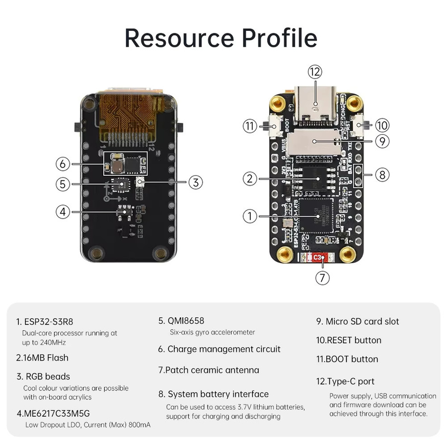 diymore ESP32-S3 LCD-Bildschirm mit 1,47 Zoll Display, 172x320 Pixel, RGB-Farbe, Schwarz, unterstützt WLAN und Bluetooth - Bild 3