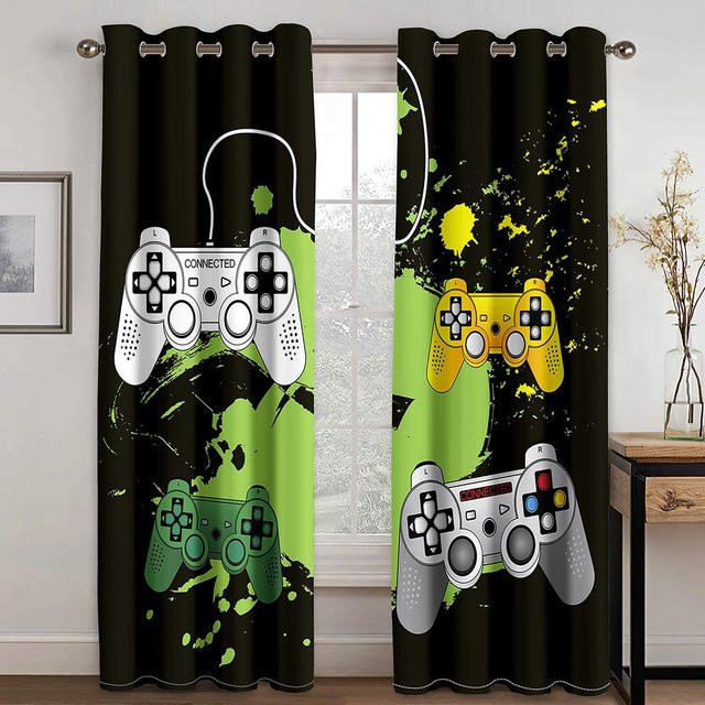 2-teiliges dekoratives Vorhangset mit Gamecontroller-Design für Kinderzimmer und Wohnzimmer, halbtransparent, mehrfarbig, Breite: 50 cm, Höhe: 130 cm - Bild 1