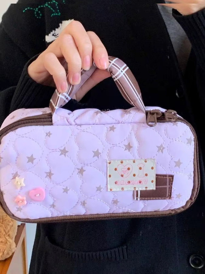 Handliches koreanisches Federmäppchen mit Polka Dots in Lila, tragbare Schreibwaren-Tasche aus Textil mit großer Kapazität für Schüler - Bild 5
