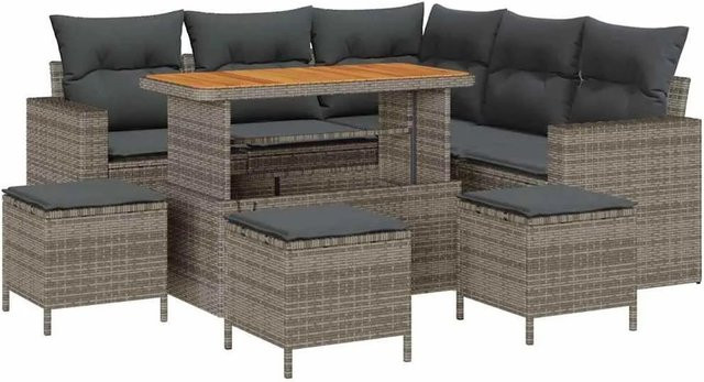 vidaXL Gartensofa-Set aus Poly-Rattan in Grau mit 10 Kissen, L-Form Lounge-Set mit 2-Sitzer, Eckelement, Ottoman und Couchtisch für Garten und Terrasse - Bild 1