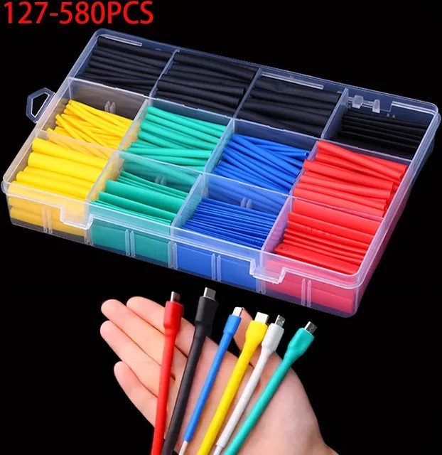 Schrumpfschlauch Set zur Kabelisolation und für elektrische Verbindungen in Schwarz und Multicolour, 127 bis 580 Teile - Bild 1