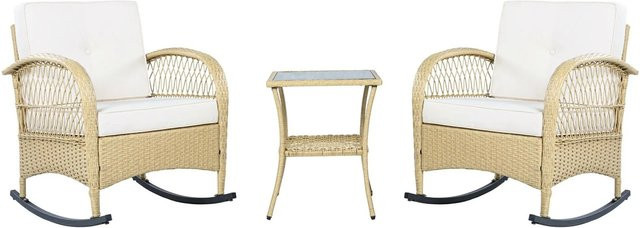 okwish Gartenmöbel Lounge Rattan Balkongarnitur mit Schaukelstuhl in Beige - Bild 1