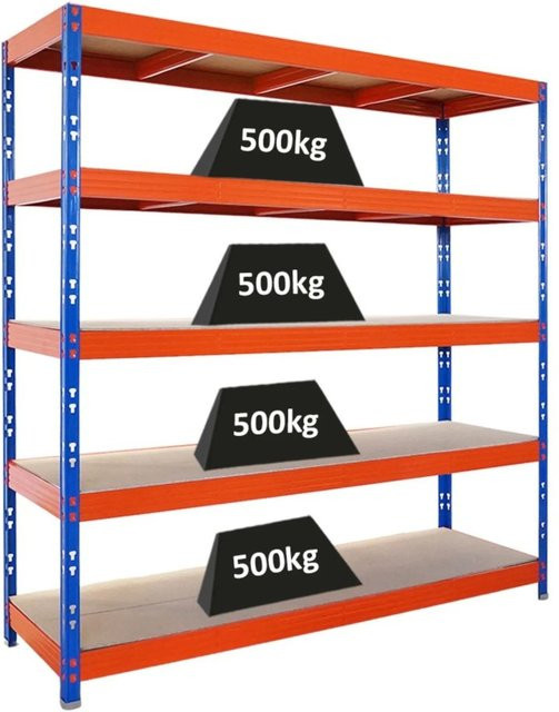 PROREGAL Rhino Profi Schwerlastregal mit 5 Spanplatten-Ebenen, Blau/Orange, B/T/H: 200 x 60 x 200 cm - Bild 1