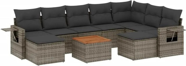 vidaXL 10-teilige Garten-Sofagarnitur in L-Form aus Polyrattan mit Kissen in Grau - Bild 1