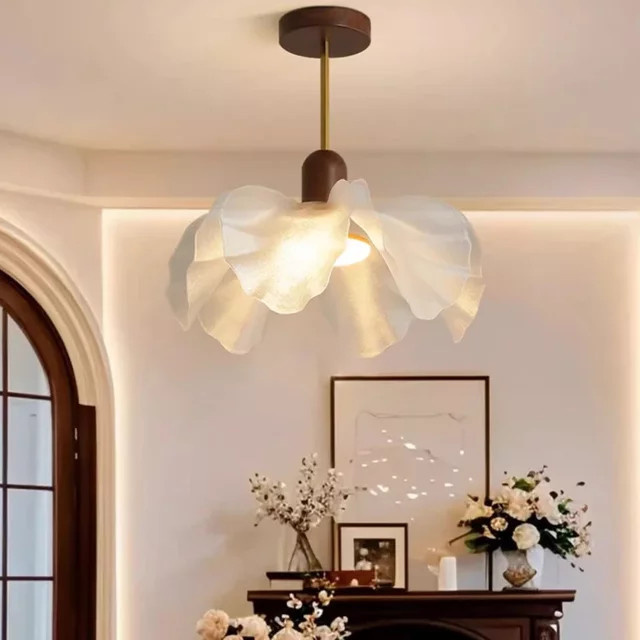 JIANKEXING LED-Pendelleuchte im skandinavischen Design mit Acryl-Blütenblättern, warmweiß, Weiß/Braun - Bild 1