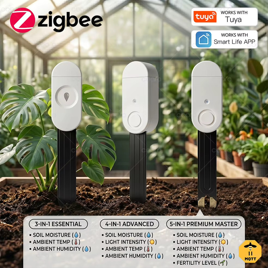 Tuya Zigbee Temperatur- und Feuchtigkeitsdetektor 3/4/5 in 1 Intelligenter Bodentester mit Beleuchtung und Fruchtbarkeitssensor für den Hausgarten, Weiß - Bild 5