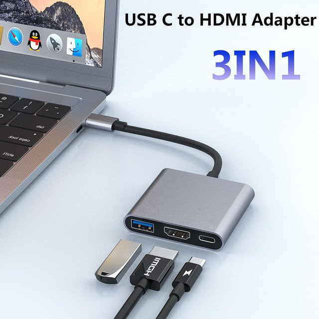 USB-C-zu-HDMI-Dockingstation mit USB 3.0 und 4K UHD Auflösung, schwarzer Hub für Laptops, MacBook, Samsung und Huawei - Bild 1