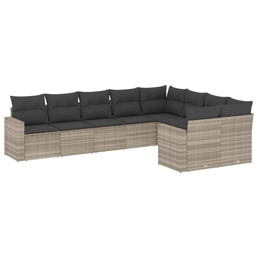 vidaXL 9-tlg. Garten-Sofagarnitur in L-Form aus Poly-Rattan mit Kissen in Hellgrau - Bild 2