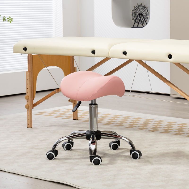 HOMCOM Rollhocker höhenverstellbar in Rosa, 360 Grad drehbarer Sattelhocker aus Kunstleder für Büro, Salon oder Massage und Spa, Höhe: 49-61 cm - Bild 2