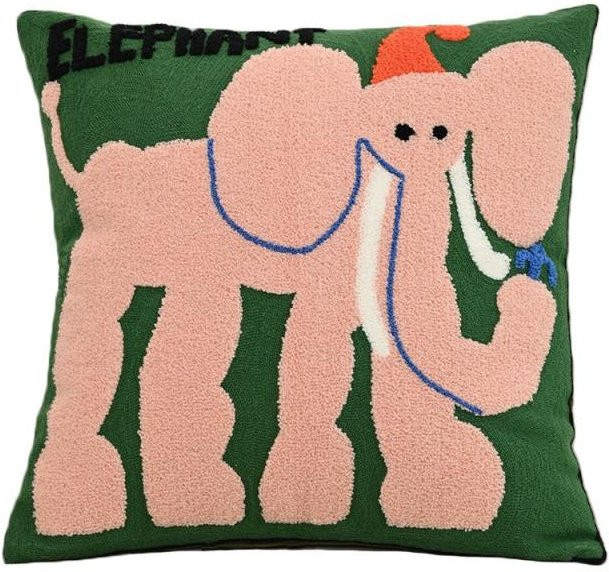 JMG Clothing Kissenbezug mit nordischer Cartoon-Tier-Stickerei aus Baumwoll-Canvas in Grün, B/H: 45 x 45 cm - Bild 1