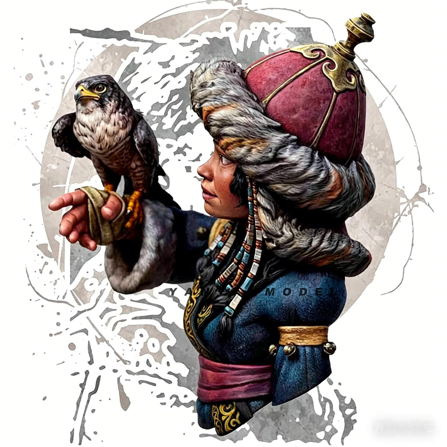 GK Mongolisches Mädchen mit Vogel, Resin-Soldatenmodell Halbfigur, Bausatz - Bild 2