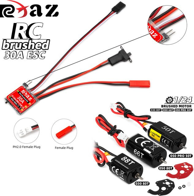 RCXAZ RC ESC Mini 30A gebürstete ESC-Kombination mit 030 050 Bürstenmotor, Zubehör, 1:18, 1:24 - Bild 1