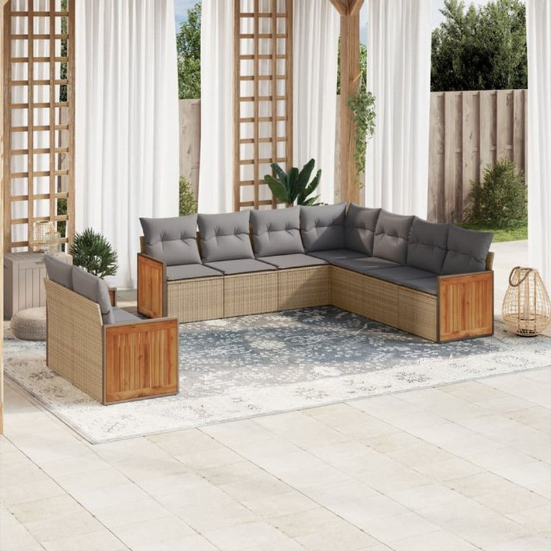 Vidaxl Gartenmöbel-Set aus Polyrattan mit Kissen, 9-teilig, Beige - Bild 1