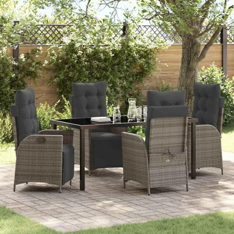 vidaXL Garten Essgruppe aus 5 Teilen in Grau mit Poly-Rattan, Glas und Metall im modernen Design - Bild 1