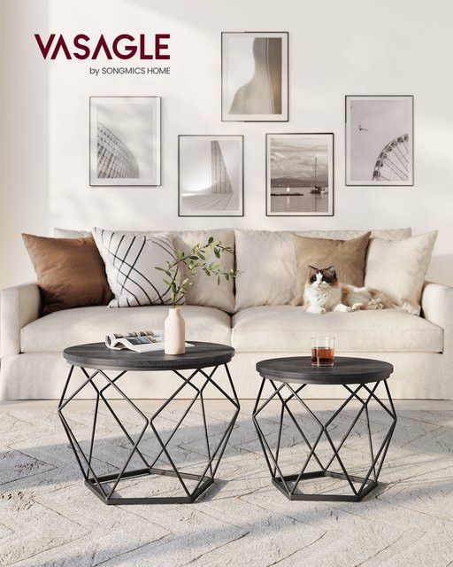 VASAGLE Couchtisch 2er Set rund modern schwarz - Bild 1