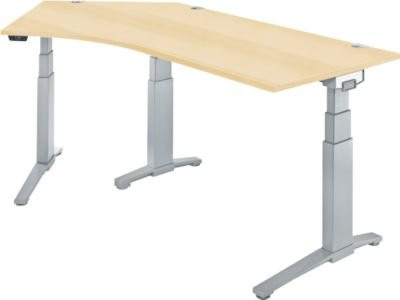 Schäfer Shop Genius ERGOSTYLE S Schreibtisch elektrisch höhenverstellbar, 135 Grad, C-Fuß, Ahorn/weißaluminium, B: 216,5 cm, T: 80 cm, H: 64,5-130,5 cm - Bild 1
