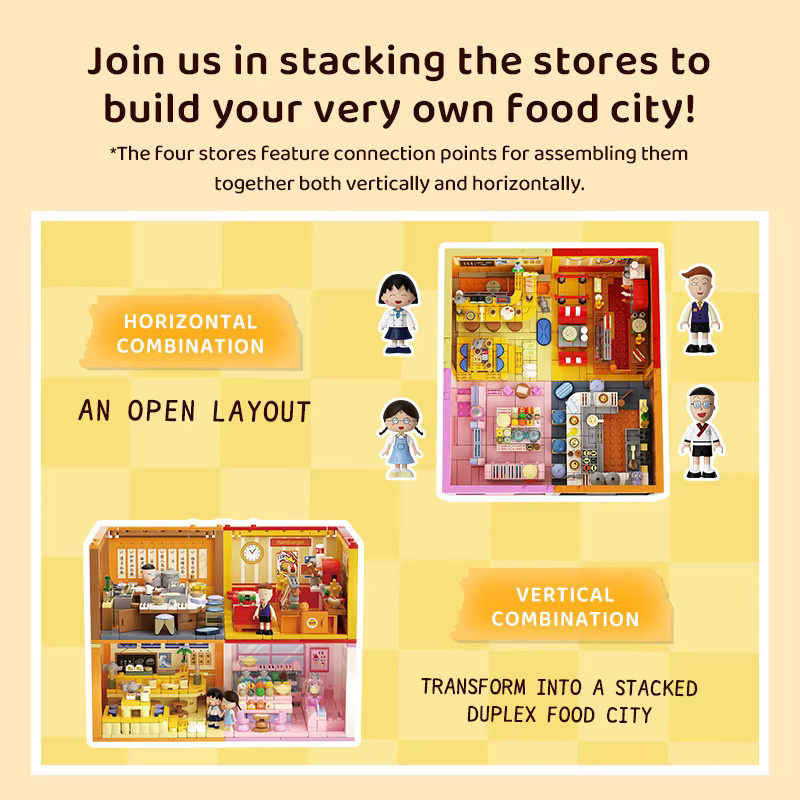 Weekit Chibi Maruko-chan Gestapelte Häuser Bausteine Set Street View Shop Modell aus Kunststoff in Mehrfarbig - Bild 2