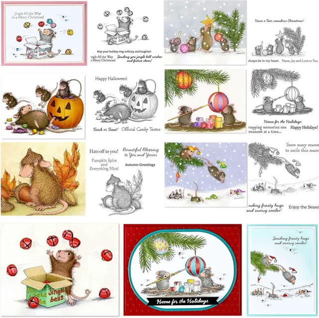 House Mouse Clear Stamp Halloween Trick or Treat für DIY Scrapbook und Card Craft, Transparent/Mehrfarbig - Bild 1