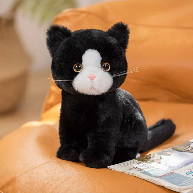 Katze Plüsch Spielzeug, Grau Weiß Schwarz, ab 14 Jahren - Bild 1