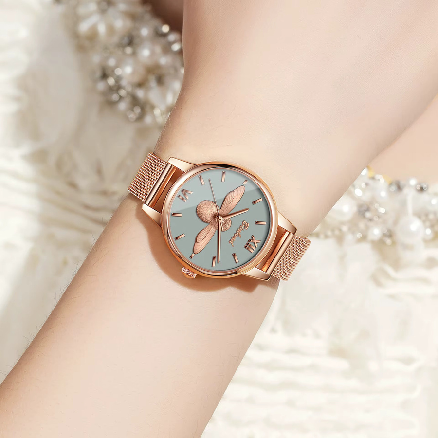 BINBOND Armbanduhr Quarz, Roségold, Milanaise, Grau, Damen - Bild 2