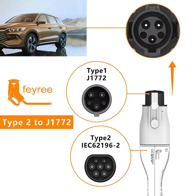 Feyree EV Ladegerät Adapter Typ2 auf Typ1 für Elektroautos, 32A 1-Phasen, max. 7 kW, Farbe: Weiß - Bild 3