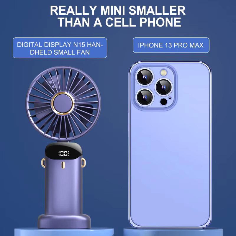 HAOYUNMA Tragbarer Ventilator mit LED-Digitalanzeige, wiederaufladbar 1800 mAh, faltbar und 90 Grad verstellbar, Mini-Luftkühler in Grün oder Lila - Bild 2