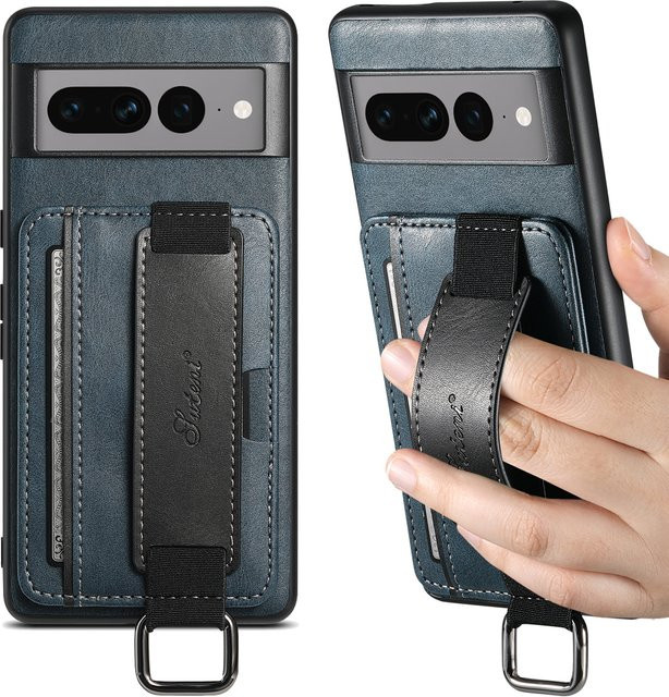 SUTENI Handyhülle aus Kunstleder mit Handgelenkschlaufe, Ringschnalle und Kartenhalter für Google Pixel 10 Pro XL 9 8A 7 6 in Schwarz - Bild 1