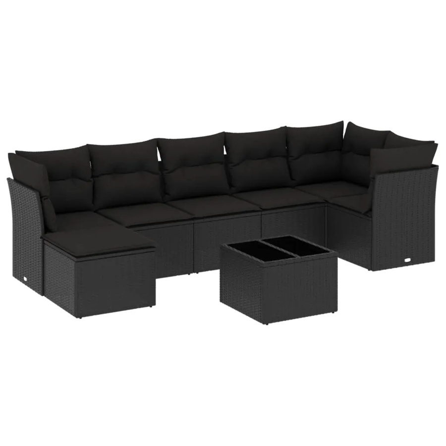 vidaXL 8-tlg Garten-Sofagarnitur in U-Form aus Poly-Rattan mit Kissen in Schwarz - Bild 2