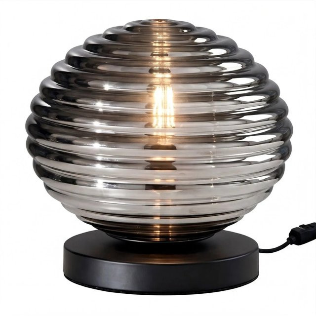 Licht-Erlebnisse Tischlampe aus Metall und Rauchglas in Schwarz und Grau, Höhe: 28 cm, E27 - Bild 1